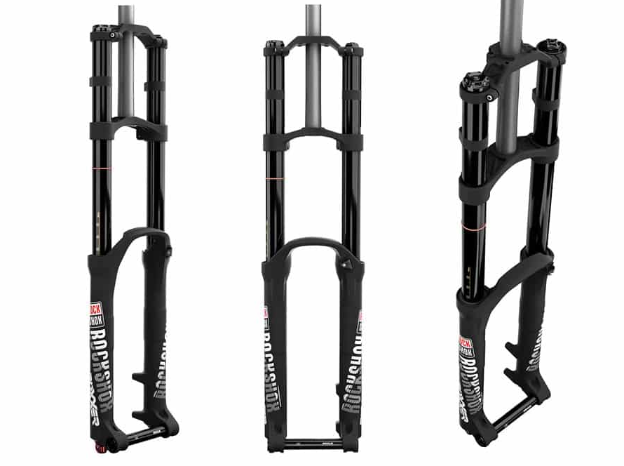 Three bicycle forks on a white background