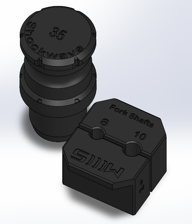 Black mechanical components with 'Shockwave' and 'SWS' branding on a light gray background