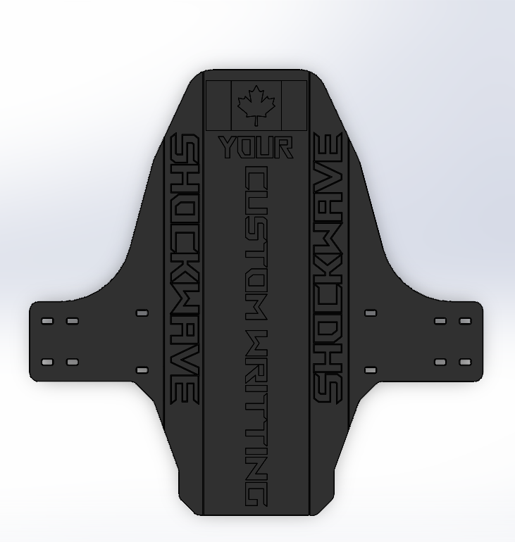 Black shockwave component with branding on a white background