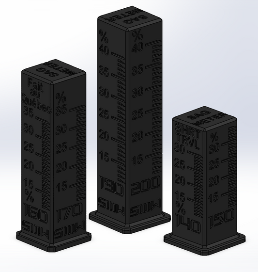 Three black measuring devices with percentage markings on a white background