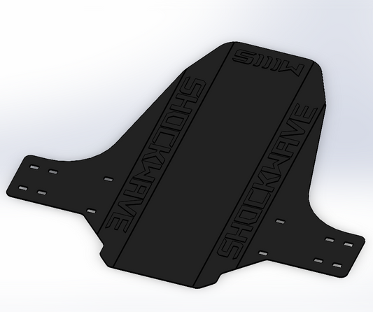 Black bike mudguard with 'SHOCKWAVE' branding on a white background